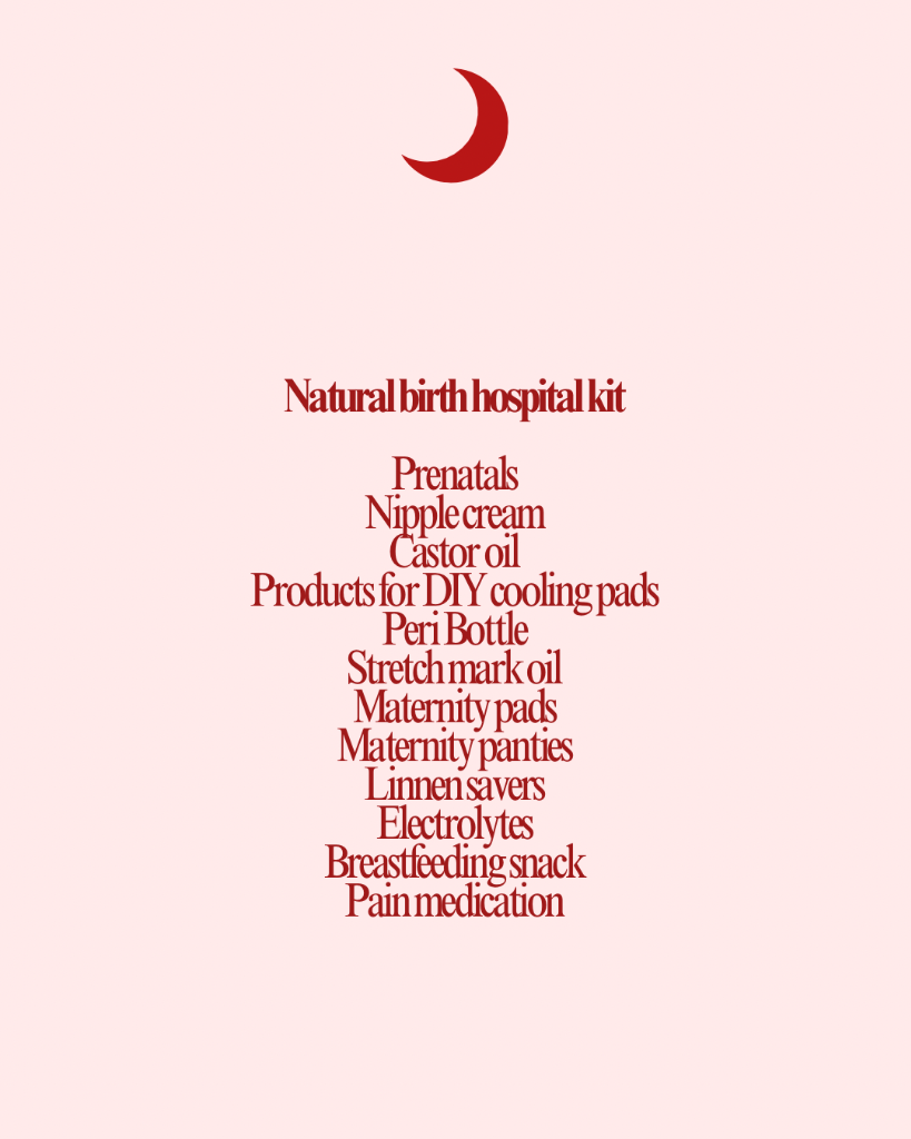 Natural Birth Hospital Kit - contents list